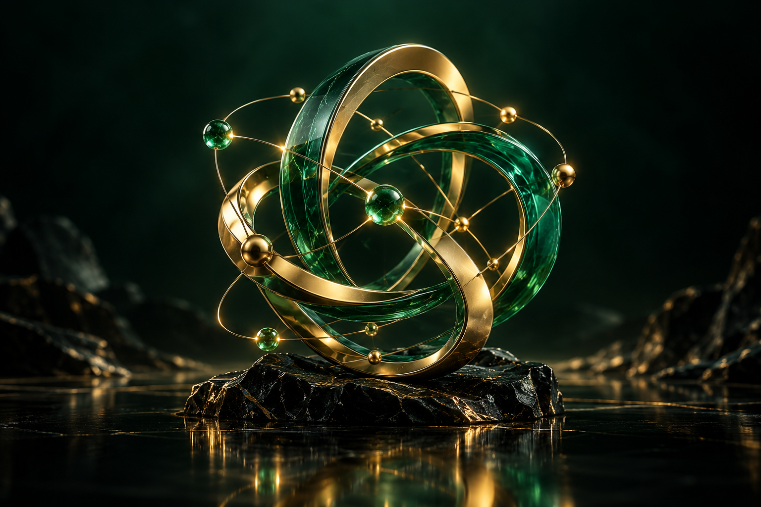 Gold and emerald connected rings